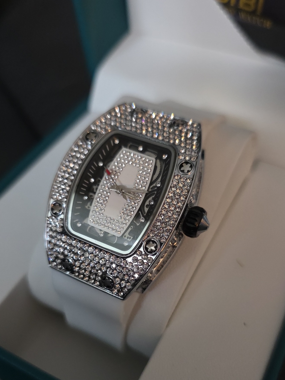 240.w Crystal-Embellished White Strap Watch